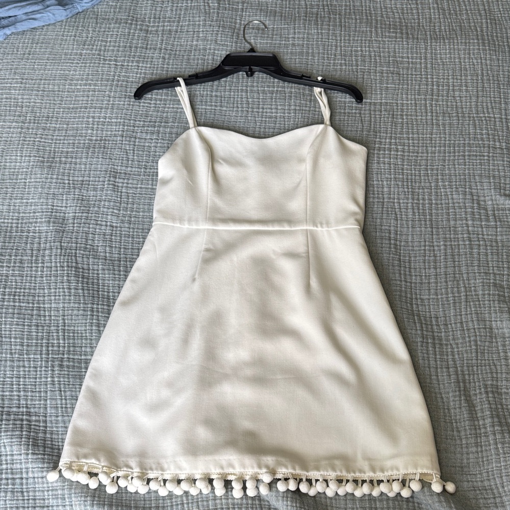 French Connection Cream Dress with Pom Pom Hem
